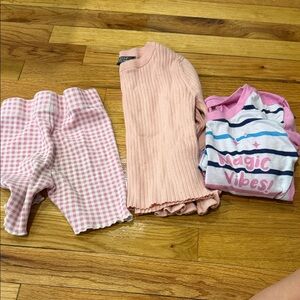 Pink Ribbed Sweater and Gingham Shorts Set